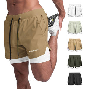 Wholesale Blank 100% Polyester Sporty <b>Mid</b> Waist Breathable 5 Inch Custom Gym Double <b>Layer</b> Men's Drawstring Shorts OEM Service - Product Image 2