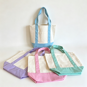 12-Piece <b>Mini</b> Canvas Tote Bags 13'x11'x6' Small Bulk Pack Pocket Handle Blank Heavy-Duty Reusable <b>Supermarket</b> Use Morandi - Product Image 2