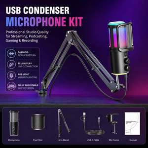 Microphone à condensateur USB ONIKUMA M530 avec fonction de sourdine et de monitoring 360° °   Rotatif et pliable pour le streaming, les podcasts, les jeux et l'enregistrement - Product Image 2