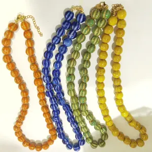 Trendy Latest Independently Designed Multi-Colored Pumpkin Beads Stainless Steel Accessories Handmade Ceramic Beaded Necklace
