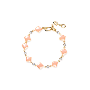 Fashion <b>Beaded</b> <b>Bracelet</b> 316L Stainless Steel PVD <b>Gold</b> Plating Sustainable Resistant Pink Square Beads Crystal Accents - Product Image 2