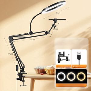 Anneau lumineux de bureau avec support de téléphone surélevé, lumière LED pour selfie de 10 pouces, clip de fixation pour téléphone, température de couleur réglable, plastique, YouTube Live - Product Image 4