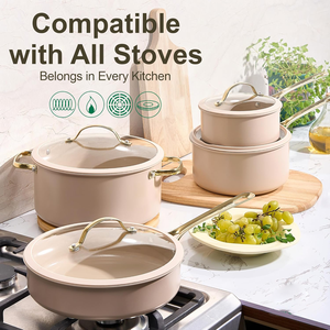 Juego de <span class=keywords><strong>Ollas</strong></span> de Cocina Antiadherentes de Aluminio Prensado de Alta Calidad, Moderno y Ecológico, de 15 Piezas, con Tapa de Vidrio, Apto para Lavavajillas y Horno - Product Image 4