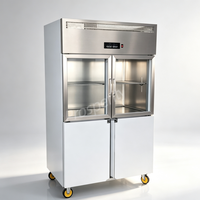Réfrigérateur commercial en acier inoxydable à 4 portes, porte supérieure en verre et porte inférieure en mousse rigide, armoire de stockage frigorifique pour cuisine