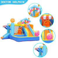 Château gonflable portable pour enfants Dr Dauphin Factory, thème dessert, amusement rebondissant intérieur/extérieur, capacité 3 personnes