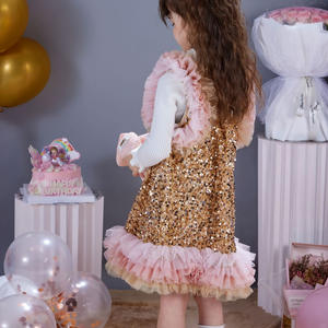 Filles sans manches taffetas robe <span class=keywords><strong>gilet</strong></span> paillettes princesse gâteau jupe bébé Tutu ODM vêtements pour enfants fleur décoration nouveau Style - Product Image 6