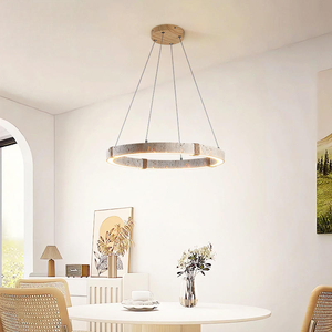 <span class=keywords><strong>Lampadario</strong></span> a Sospensione in Travertino Stile Medievale, Luci LED Circolari per Soggiorno e Sala da Pranzo, Lampadari in Pietra Gialla - Product Image 3