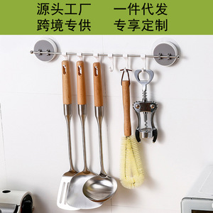 Étagère murale sans trace avec six crochets en acier inoxydable, sans perçage, pour organiser les vêtements et les ustensiles de cuisine et de salle de bain - Product Image 4