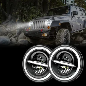 LED Headlights 7 inch Round LED Headlights with White Halo Ring for Jeep Wrangler JK LJ TJ Hummer Harley Daividson
