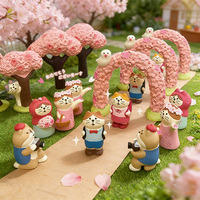 Figurine de chat en résine Sakura Cherry Blossom Zakka, miniature japonaise, statue de table, décoration Feng Shui pour la maison, peinte à la main