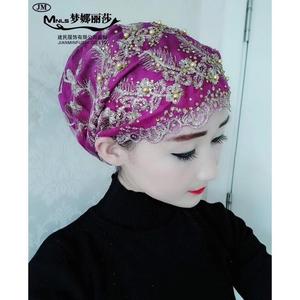 Nouveau Design <span class=keywords><strong>2022</strong></span> Foulard Printemps Musulman Gaze Style National Nouveau Chapeau Cap Femme Soie Dorée Brodé Perles Clou - Product Image 3