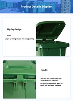 Poubelle industrielle sanitaire en plastique HDPE de 240 L, conteneur à déchets mobile, poubelle de rue extérieure, type à couvercle roulant