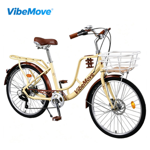 Vélos <span class=keywords><strong>de</strong></span> <span class=keywords><strong>ville</strong></span> pour femmes, 24/26 pouces, cadre en acier carbone, vélos à vitesses variables pour usage urbain, <span class=keywords><strong>vélo</strong></span> urbain avec panier porte-café - Product Image 1