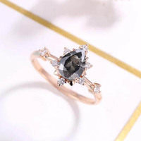 Bague de fiançailles en argent 925 avec quartz rutilé noir, plaqué or rose, forme poire antique, bijoux de mariée pour femme