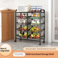 Étagère de rangement pour légumes et fruits de cuisine, multi-niveaux, mobile, en acier au carbone, installation au sol, style moderne et simple