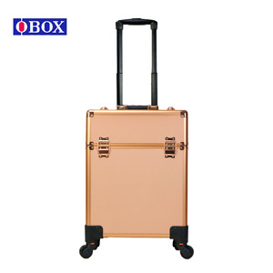 Valise à maquillage Obox avec poignée télescopique, roulettes pivotantes, verrouillage, couleur unie, métal, boîte à outils professionnelle pour le rangement à domicile - Product Image 3
