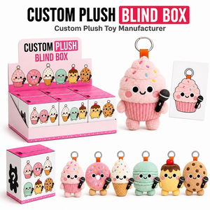 Llavero de <span class=keywords><strong>Peluche</strong></span> Personalizado en Caja Sorpresa, 6 Peluches de Postres con Micrófono, Set de Llaveros de <span class=keywords><strong>Peluche</strong></span> Coleccionables Kawaii, Fabricante OEM con Logotipo Personalizado - Product Image 1