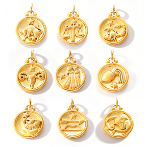 Collier pendentif zodiaque en acier inoxydable plaqué or 18 carats, chaîne à maillons ronds gravés, bijoux horoscope pour femmes - Product Image 4