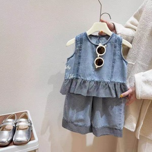 Ensemble <span class=keywords><strong>deux</strong></span> pièces en jean pour filles, débardeur sans manches léger et pantalon pour bébés filles, tout-petits, tenue décontractée d'été - Product Image 4