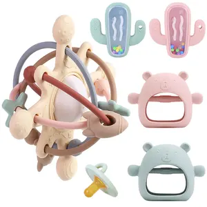 New Arrivals Bpa Free Gift Box Set Teether Silicone Removable Chewing Silicone Hand Teether