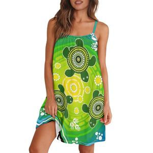 Vestido personalizado con diseño de <span class=keywords><strong>arte</strong></span> <span class=keywords><strong>aborigen</strong></span> <span class=keywords><strong>australiano</strong></span> para mujer, vestido de espagueti con cuello cuadrado, estampado bajo demanda, envío directo OEM - Product Image 6