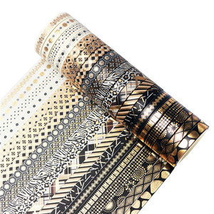 เทปวาชิลายทองคำ 7 มม. 5 ม. สีดำทอง สำหรับตกแต่งสมุดบันทึก งานฝีมือ DIY อุปกรณ์งานประดิษฐ์ - Product Image 4