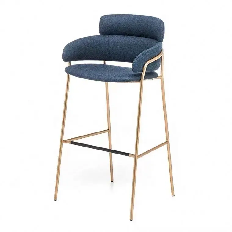 Nordic Hoog Aanrecht Meubilair Goud Metalen Fluwelen Rug Luxe Keuken Leer Moderne Hoge Kruk Barstoelen Voor Bartafel