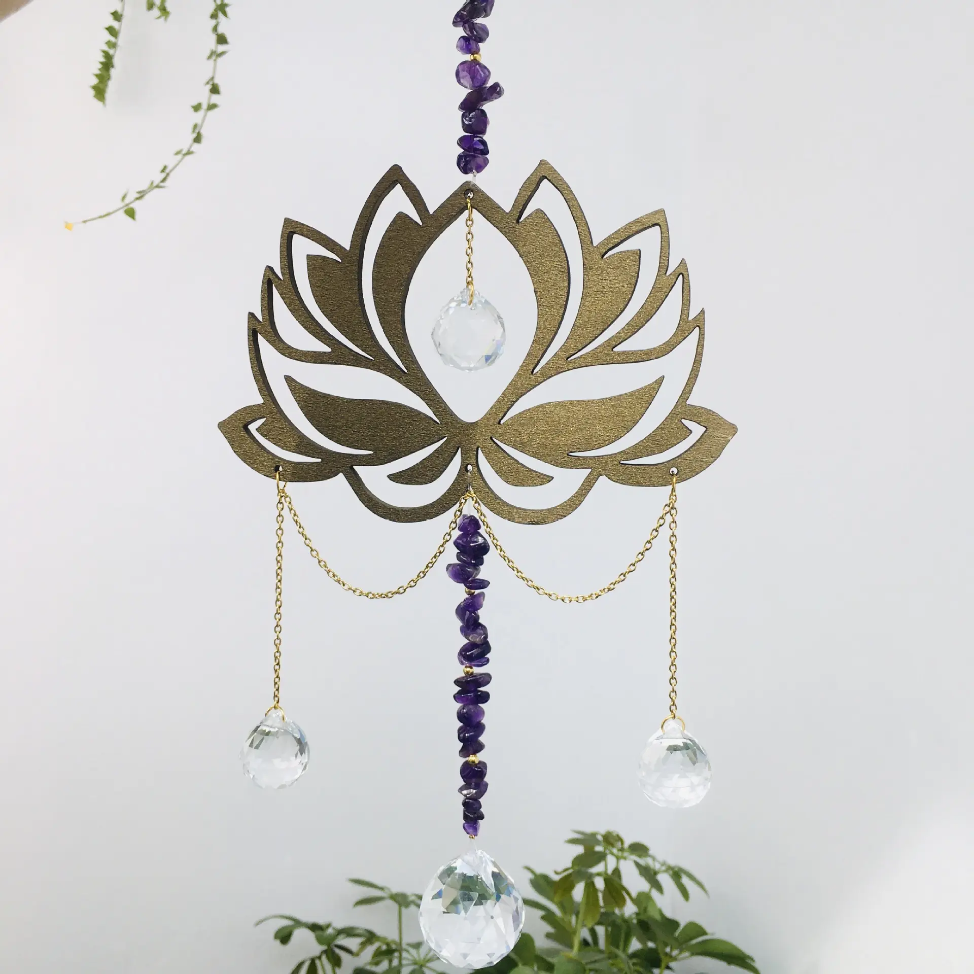 Amethyst Crystal Lotus Flower Suncatcher K9 Glass Prism Crystal Ball Pendant Sun Catcher Decor for Home