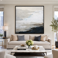 Peinture à l'huile abstraite bleu-gris de luxe, taille personnalisée, faite à la main, art mural sur toile neutre de style côtier, à suspendre pour hall d'hôtel, salon