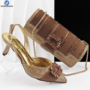 Conjunto de <span class=keywords><strong>zapatos</strong></span> y bolsos de diseño italiano dorado de lujo Sinya, <span class=keywords><strong>zapatos</strong></span> nuevos de tacón alto para mujer, conjunto de bolsos a juego con piedras - Product Image 6