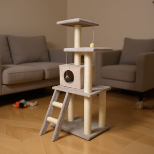 Albero per gatti Tommy Cat Tree 112 cm a tre livelli con scala e casetta per gatti - Product Image 3