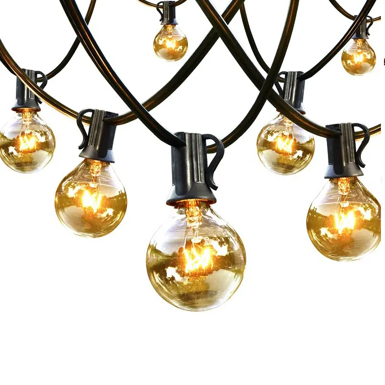 25 FT G40 Solar Outdoor String Lights Edison Vintage Bulbs Commercial Grade Heavy-Duty Decorative