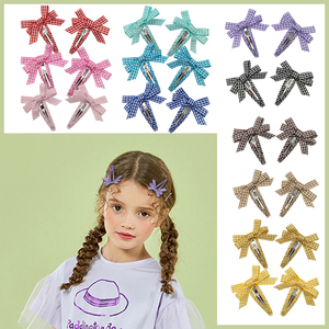 Barrette à <span class=keywords><strong>cheveux</strong></span> en alliage personnalisée en gros, faite à la main, avec un ruban à carreaux mignon et doux, mini barrette à <span class=keywords><strong>cheveux</strong></span> pour filles et femmes, décoration de fête - Product Image 6