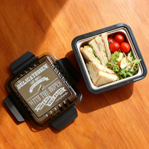 Stainless Steel <b>Lunch</b> <b>Box</b> Rectangle Black And Gray Plastic Lid Insulated Leak Proof For Office Workers And Students - Product Image 3