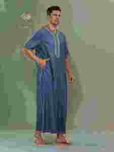 Al Haramain <b>Men's</b> Cotton <b>Thobe</b> Short Sleeve Floor Length Modest Prayer Wear Solid Color Loose Fit Middle East Style - Product Image 1