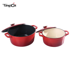 <span class=keywords><strong>Cocotte</strong></span> <span class=keywords><strong>en</strong></span> <span class=keywords><strong>fonte</strong></span> robuste de 24 cm avec couvercle rouge et doubles poignées, pot à ragoût émaillé compatible avec toutes les cuisinières - Product Image 4