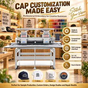 Máquina de Bordar Computarizada de Dos Cabezas y 12 Agujas, Máquina de Bordar Industrial Automática para Gorras, Bordado Plano y Otros Usos Industriales - Product Image 1