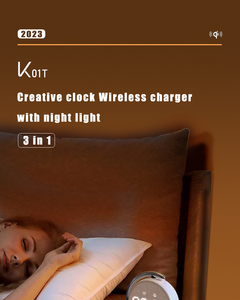 Réveil numérique 3 en 1 avec lumière ambiante LED, chargeur sans fil magnétique rapide 15W, support de bureau, station de charge pour téléphone et écouteurs - Product Image 2