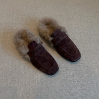 Mules d'hiver chaudes doublées pour femme, style mocassin à bout carré, avec bride décorative, sans talon, pour automne-hiver, personnalisables