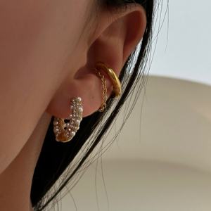 Dazan oro placcato in oro 18k in acciaio inox rococò Vintage <span class=keywords><strong>palazzo</strong></span> Design C cerchio con zircone orecchini di perle naturali - Product Image 3