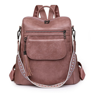 New Vintage New Vintage PU Leather <b>Backpack</b> Bags Women Convertible Shoulder Bags Casual Travel Rucksack With Tassel Decor - Product Image 5