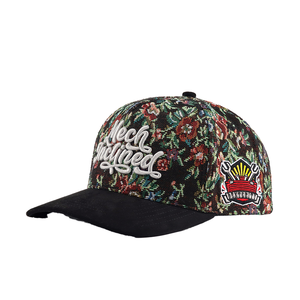 Casquette de baseball structurée en jacquard à motif floral, personnalisable, avec patch brodé 3D, haute qualité, 100% polyester, doré - Product Image 1