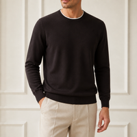 Maßgefertigter Herren-Strickpullover Rundhals Wollmischung Tuck-Stich Weiche Kontrast-Manschetten Saum OEM ODM Quellfabrik Private Label