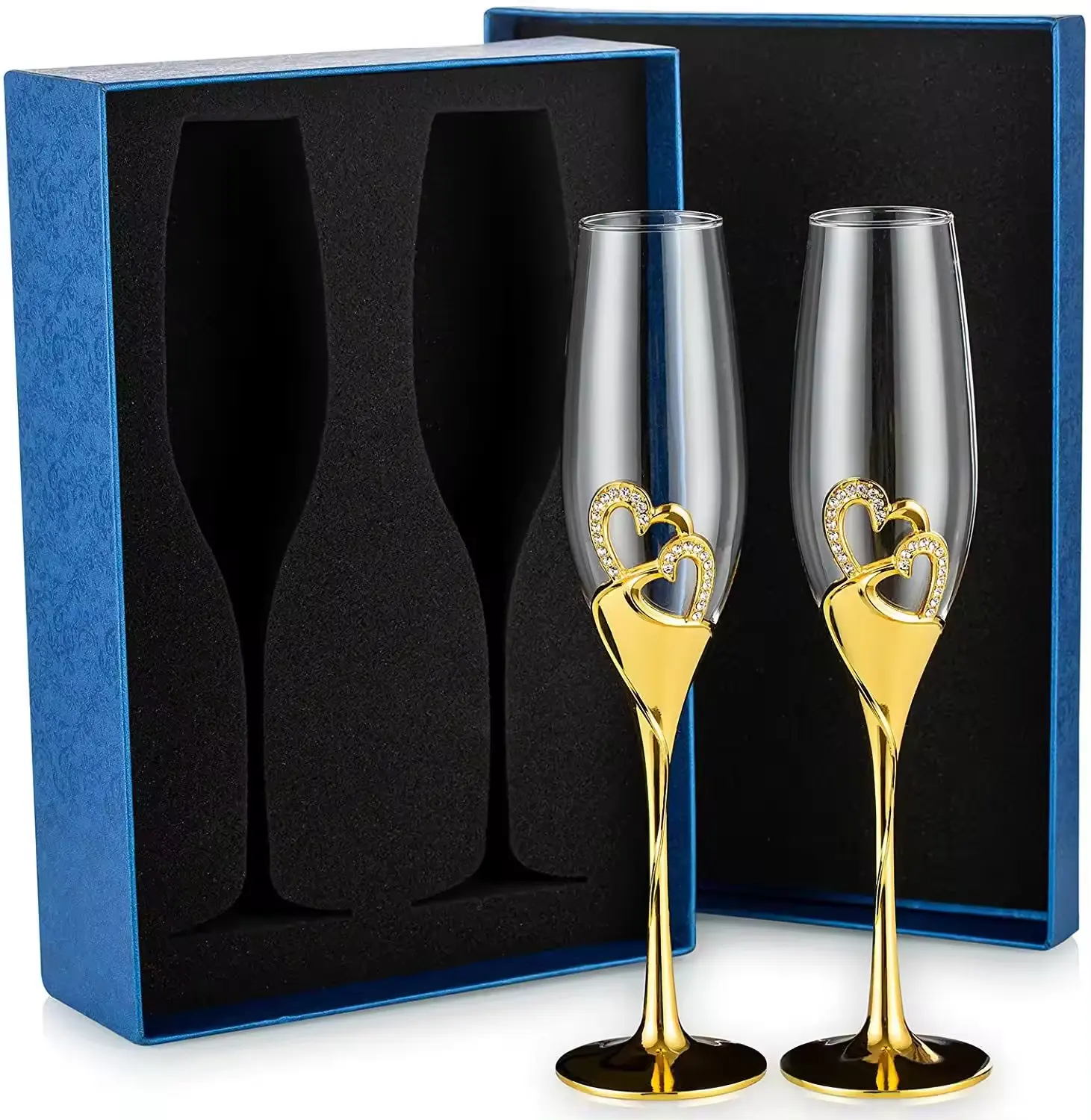 Caldo migliore vendita all'ingrosso di lusso personalizzato di lusso in oro di cristallo di nozze coupé stelo lungo rosa champagne flauto occhiali