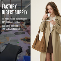 Sac fourre-tout en cuir véritable suédé avec logo personnalisé, sac à main souple pour femme, fabricant OEM ODM