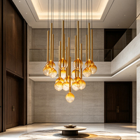 Lustre LED d'intérieur de style moderne, en fer doré, taille moyenne, luxe, pour escalier, hall d'hôtel, décoration intérieure