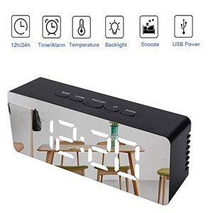 <b>Digital</b> Snooze Function ABS Desktop Clock Mirror Surface Large Display Adjustable Brightness Multifunctional Table Clock - Product Image 2