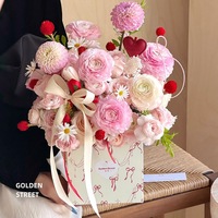 Boîte Cadeau Cylindrique pour la Saint-Valentin 2026, Arrangement de Deux Fleurs, Matériaux d'Emballage Recyclables