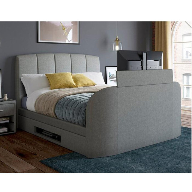Dongguan Furniture Factory Custom Modern Multifunctional Luxury Remote Control Smart Storage Bed with TV in Footboard