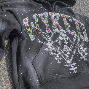 Baggy 100% tinh khiết bông đau khổ tùy chỉnh trên tất cả các màn hình <span class=keywords><strong>in</strong></span> ấn cắt Mens Bling Rhinestone cổ điển Boxy phù hợp với áo - Product Image 6